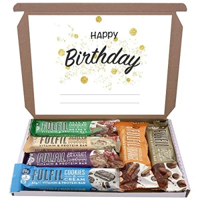 Image of Fulfil Protein Bars &amp; Vitamins Chocolate 6x60g Gift Box Hamper Snack Low Sugar Carbs Fulfill Bar (Birthday 4)