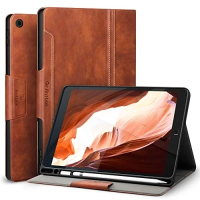 Image of Antbox Case for iPad 9/8/7th Generation 10.2&#039;&#039; 2021/2020/2019 with Built in Apple Pencil Holder Auto Sleep/Wake Function PU Leather Smart Cover (Brown)