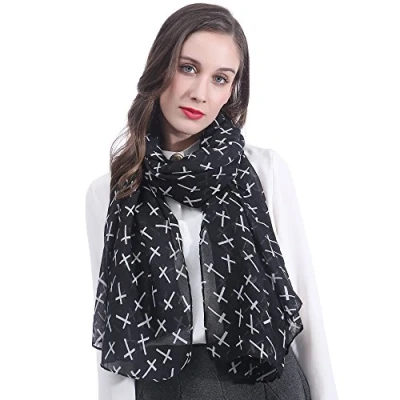 Image of Lina &amp; Lily Cross Print Women&#039;s Scarf Shawl Wrap Lightweight (Black)