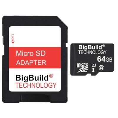 Image of BigBuild Technology 64GB Ultra Fast 80MB/s Class 10 MicroSD Memory Card for Blackvue DR600GW Camcorder, SD Adapter is included