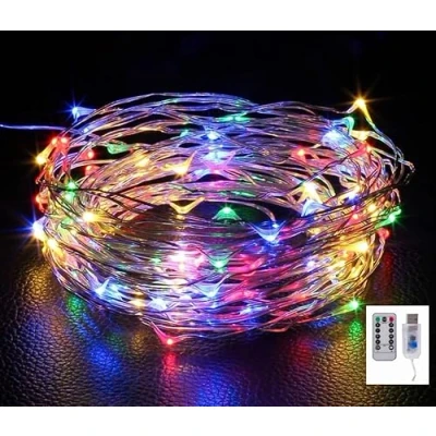 Image of Volunx 2m 1Pcs Fairy Lights Copper USB Plug in, 20 LED Multicolour 8 Modes Wire String Remote Timer, Twinkle Firefly for Bedroom Party Night Room Decorations