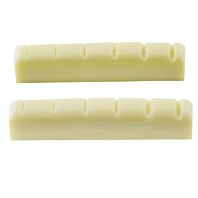 Image of Musiclily Pro Urea Resin Plastic Slotted 44mm Electric Guitar Les Paul Nuts Flat Bottom for 6 string LP Style Guitar, Ivory(Set of 2)