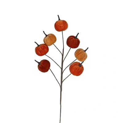 Image of Gisela Graham Velvet Pumpkin Stalk Halloween Decoration
