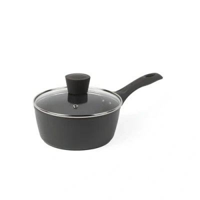 Image of Salter BW11043EU7 Non Stick Saucepan 18cm Corrosion Resistant Forged Aluminum, Tempered Glass Lid, PFOA Free, Dishwasher &amp; Induction Hob Safe, Soft Touch Handle, Cosmos Collection, Matte Grey