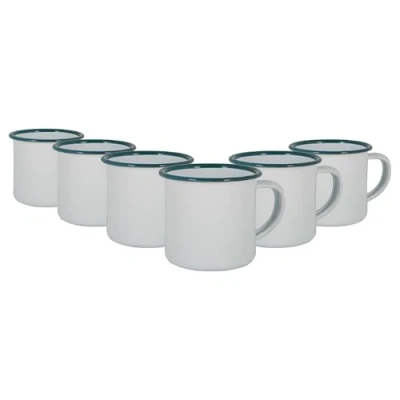 Image of 6x Green 130ml White Enamel Espresso Cups By Argon Tableware