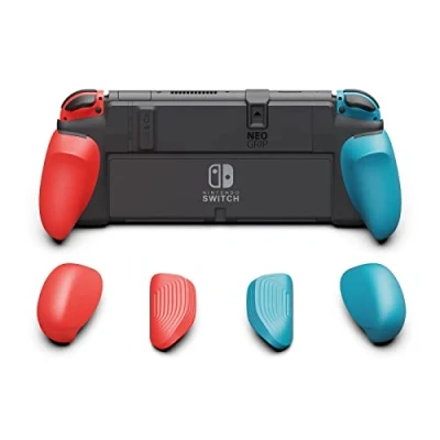 Image of Skull &amp; Co. NeoGrip for Nintendo Switch OLED and Regular Model: An Ergonomic Grip Hard Shell with Replaceable Grips [to fit All Hands Sizes] [No Carrying Case] Neon Blue(L)+Neon Red(R)
