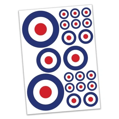 Image of SAFESIGN (20 Pack) RAF Roundel Vinyl Stickers The Who Mod Target Vespa Decals Waterproof
