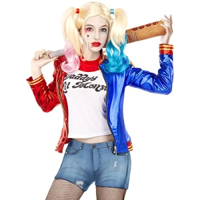 Image of Funidelia Harley Quinn Costume Kit Suicide Squad for woman Superheroes, Costumes adults, accessory fancy dress &amp; props Halloween, carnival parties Size S Blue