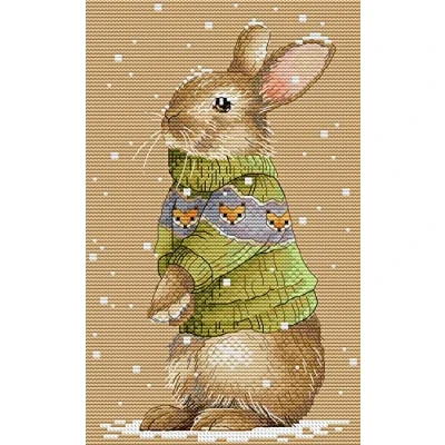 Image of Awesocrafts Cross Stitch Stamped Kits Winter Rabbit Easy Patterns Stitching Embroidery Needlework Kit Supplies