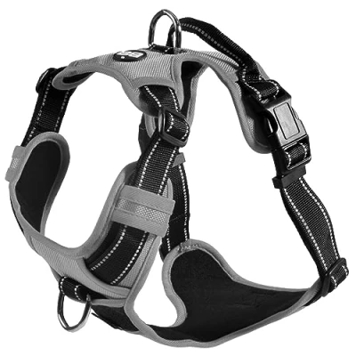 Image of Bobby Rando Walk Dog Harness, Harness Medium Small Large in Nylon, Safe, Comfortable, Reflective, Adjustable, Grey, xL/53 82x2,5 CM