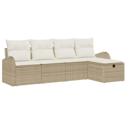 Image of vidaXL 5 Piece Garden Sofa Set with Cushions Beige Poly Rattan