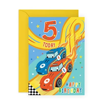 Image of Central 23 5th Birthday Card Boy Kids Cards for Son Age Five Racer Car Gifts Year Old Fifth Comes With Fun Stickers Made in UK