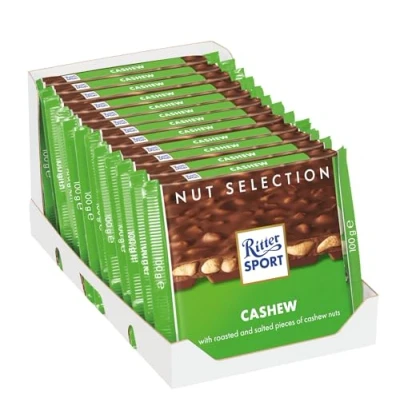 Image of Ritter Sport Milk Chocolate with Cashew 100g (Pack of 12)