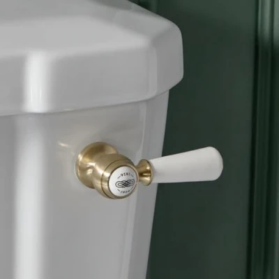 Image of Milano Elizabeth Traditional Bathroom Toilet WC Cistern Flush Lever with Ceramic Handle Brushed Brass