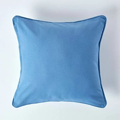 Image of HOMESCAPES 100% Cotton Plain Airforce Blue Cushion Cover 45 x cm Square 18 Inches Sofa Pillow Washable
