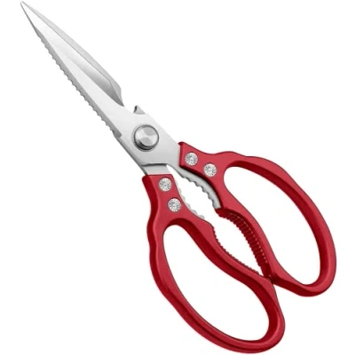 Image of AWINJOY Kitchen Scissors, Heavy Duty Sharp Shears Dishwasher Safe ,Kitchen Accessories Noble Large for Meat Chicken Fish Poultry Herb Bread (Red)