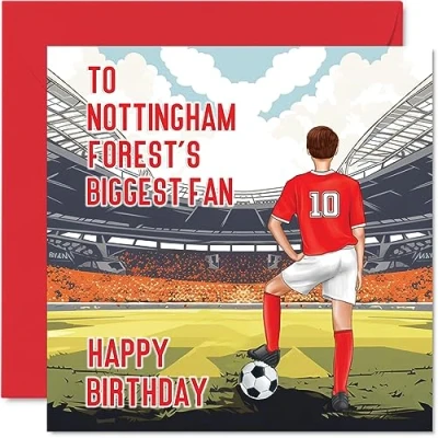 Image of Football Birthday Card for Forest Fans Biggest Fan Fun Happy Son Dad Brother Uncle Colleague Friend Cousin, 145mm x Footy Footie Bday Greeting Cards