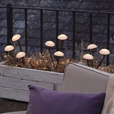 Image of Lights4fun Set of 9 Solar Powered Mushroom Outdoor IP44 Waterproof Decorative Garden Pathway LED Stake Lights 20cm