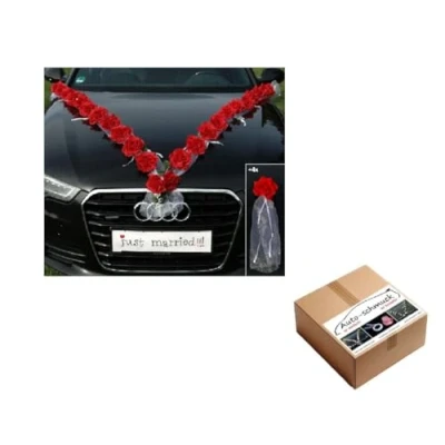 Image of Autoschmuck Rose Garland Wedding Car Decoration, Bridal Accessory, Red/White