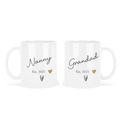 Image of UNIQUEPGIFTS Nanny and Grandad Gifts, Mugs Established 2025, Grandparents Gift for 11 Oz White Mug Set (Nanny &amp; Est. 2025 (2 Mugs))