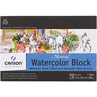 Image of Canson Montval Watercolor Block, Cold Press Acid Free French Paper, 140 Pound, 6 x 9 Inch, 15 Sheets