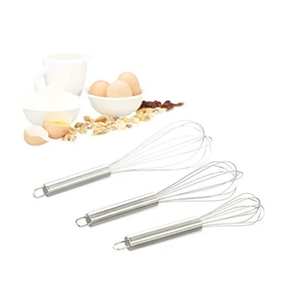 Image of Relaxdays Whisk Set of 3, Large Stainless Steel Eggbeater, Dishwasher Safe, Mini Broom, 3 Sizes, Silver