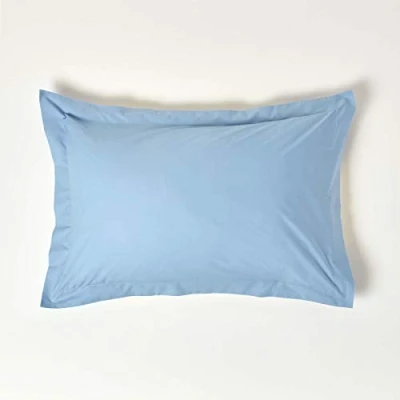 Image of HOMESCAPES Navy Blue Pure Egyptian Cotton Oxford Pillowcase Standard Size 200 TC 400 Thread Count Percale Equivalent Pillow Case