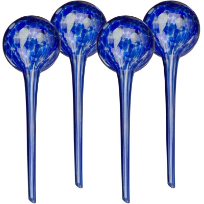 Image of Relaxdays Watering Globes, Set of 4, Glass, XL Size, HxD: 30 x 9 cm, Balls for Automatic Irrigation on Holiday, Blue, cm