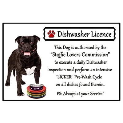 Image of Staffordshire Bull Terrier Lover Gift Fun Dishwasher Licence Flexible 6&quot; x 4&quot; Magnet