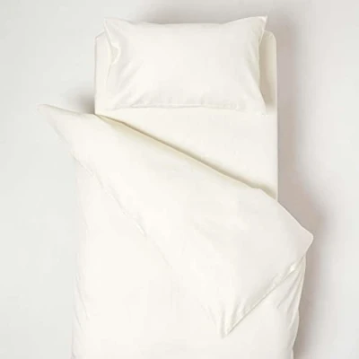 Image of HOMESCAPES Cream Cot Bed Duvet Cover Set 120 x 150cm 100% Organic Cotton sateen Toddler with Pillowcase Hypoallergenic Easy Care Children’s Bedding 400TC 600 Thread Count Equivalent