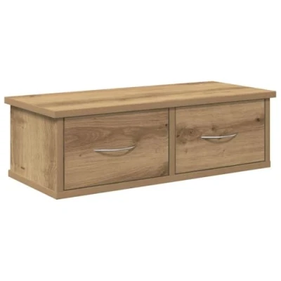 Image of vidaXL wall cabinet artisan oak floating unit 60x26x18.5 cm engineered wood 2 drawer tv media storage