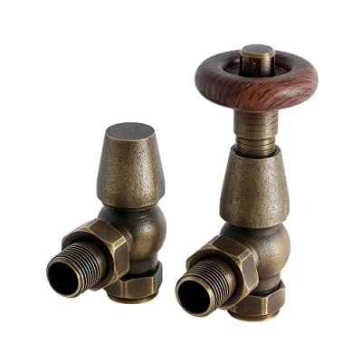 Image of Milano Windsor Traditional Pair of Brass Angled Heated Towel Rail Radiator Thermostatic Valves