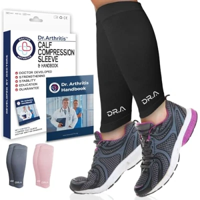 Image of Doctor Developed Compression Calf Sleeves, Shin Splints Support for Muscle Recovery, Varicose Veins &amp; Leg Pain Relief, Medical Footless Socks Men Women (Small, Black, 1 Pair)