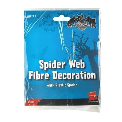 Image of Smiffys Small Spider Web Decoration 18g, with 1 Plastic Spider, Halloween Fancy Dress Accessory, Adult Up decorations