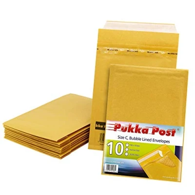Image of Pukka Post &amp; Packaging Bubble Lined Envelopes Pack of 10 Self Seal Padded Lightweight Mailers for Safe and Secure Shipping Impact Puncture Resistant Protection 170 x 225 mm, Size C Gold