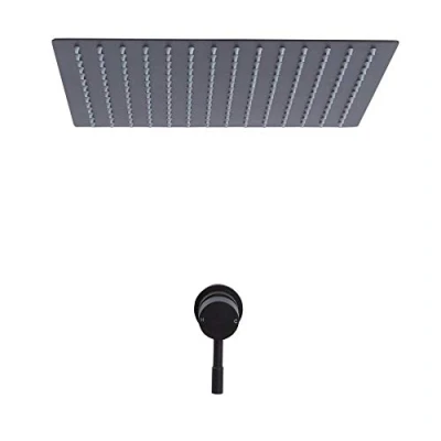 Image of Milano Nero Modern Manual Mixer Valve 400mm Ceiling Mounted Square Recessed Shower Head Black