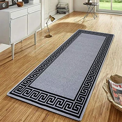 Image of swift Gel Backed Runner, Anti Slip Stain Resistant Carpet, Soft Comfy Polypropylene Rectangular Rug, Plain Solid Door Mat, Floor Carpet for Bedroom Indoor Area, Grey Black, W 67 x L 220cm