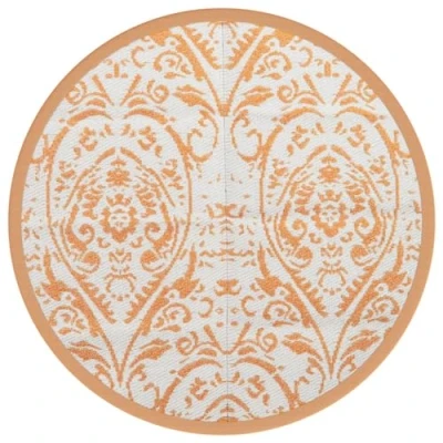 Image of vidaXL Outdoor Carpet Woven Polypropylene Rug, UV Resistant, Reversible for Patio/Terrace Orange, White, 200 cm Diameter
