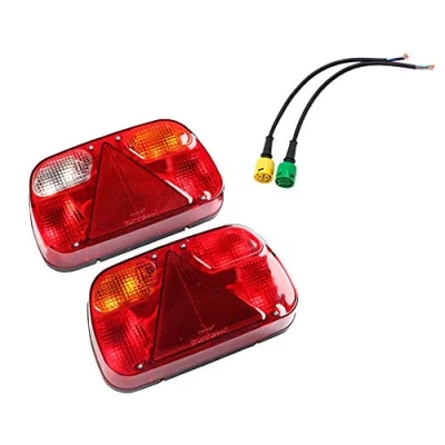 Image of ETUKER 1Pair Trailer Tail Lights Kit Rear Lamp, 12V Universal Waterproof Light Kit, With 2pcs 30cm Long 5 Core Cable Pulg, For Caravan/Truck/Trailer/Tail Lamp (1Pair)