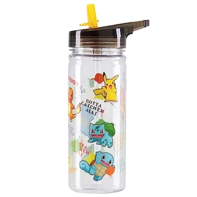 Image of Pokemon Water Bottle with Straw, 580ml Plastic Kids Travel Drink