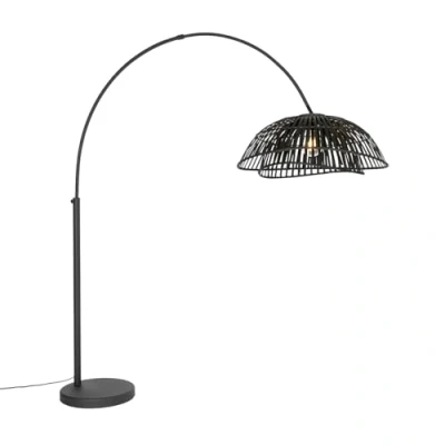 Image of Qazqa Oriental Arc Floor lamp I Light Black Bamboo Pua Suitable for LED E27 1 Living Room Bedroom