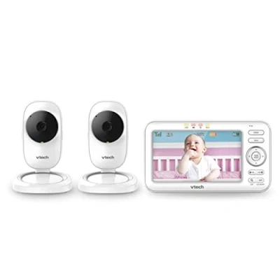 Image of VTech LM808 2W Baby Monitor with 2 Camera,300m Long Range,Auto Night Vision,Video 5 Screen,2 Way Audio Talk,Temperature Sensor,Power Saving Mode,Lullabies,Wall mountable Bracket