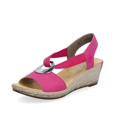 Image of Rieker Women&#039;s wedge heel slip on sandals (Fuchsia, UK Footwear Size System, Adult, Women, Numeric, Medium, 6.5)