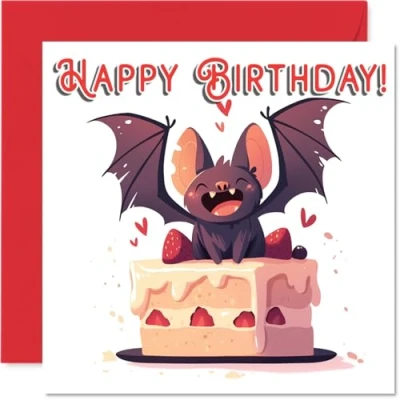 Image of Bat Birthday Cards Animal Cake Happy Card for Son Daughter Brother Sister Grandson Granddaughter Niece Nephew Cousin, 145mm Bday Greeting