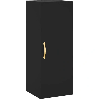 Image of vidaXL Wall Mounted Cabinet Engineered Wood Storage Unit with Door for Living Room, Bedroom, Study Black in Color, 34.5x34x90 cm Dimensions