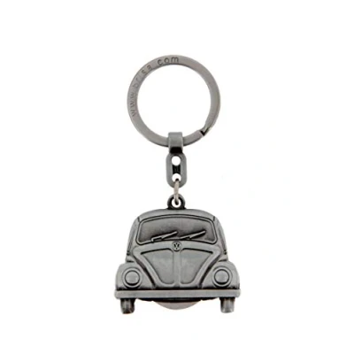 Image of BRISA VW Collection Volkswagen Metal Keyring with Shopping Cart Chip Keychain Accessory Keyholder in Beetle Bug Design (Silver)