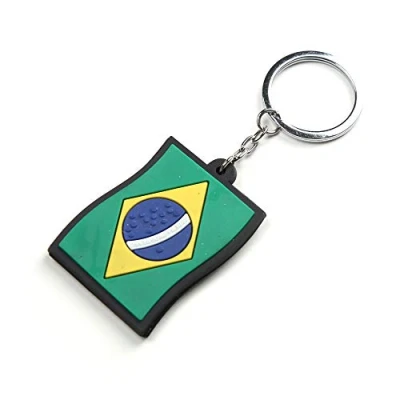 Image of Keyrings Komonee Brazil Flag Rubber Key Chain Novelty Ring Country Keychain Brazilian