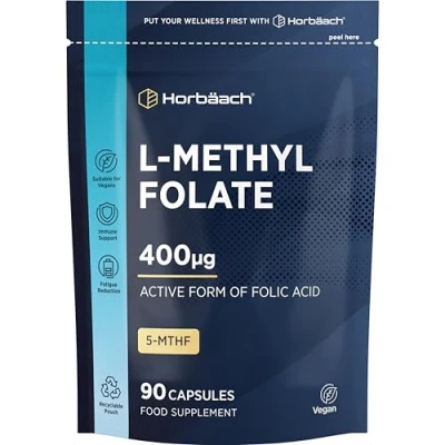 Image of L Methlyfolate 400ug 90 Vegan Capsules (3 Months Supply) Active Form of Folic Acid 5 MTHF No Artificial Preservatives by Opti Folate