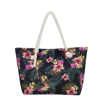 Image of DonDon Large beach bag for women with zip Waterproof Pool tote bags Tropical Retro