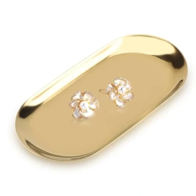 Image of Gold Oval Tray, Nordic Style Towel Tray Cosmetics Jewelry Organizer Fruit Cake Plate Stainless Steel Snack Tea Key Candle Plates, 7.1x3.2inch